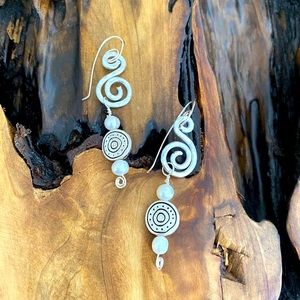 Handmade Aluminum Pearl Dangle Swirl Earrings